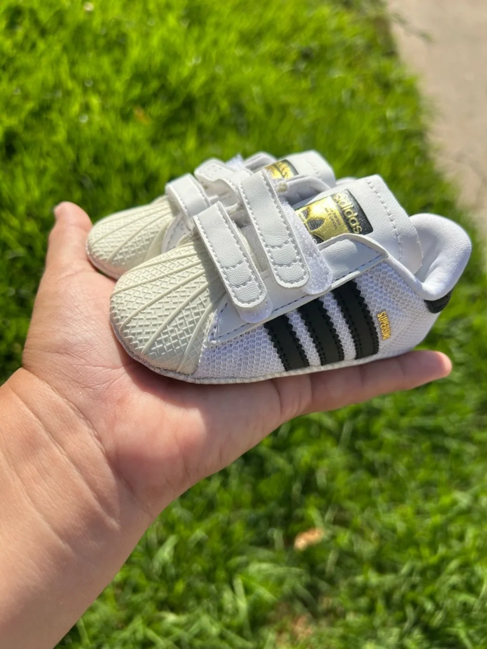 adidas White and Black Baby Superstar Crib Sneakers